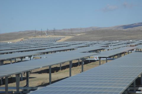 Construction of solar panel installation in California desert.